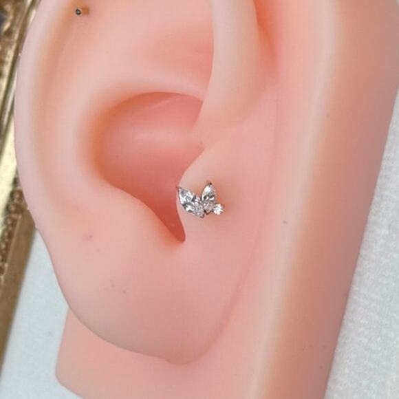 Double Marquise and Round CZ Top - Gold Plated Titanium - Picture 3 of 4